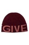 Givenchy Burgundy Jacquard Logo Beanie With Sophisticated Cuff Design In Burgundy