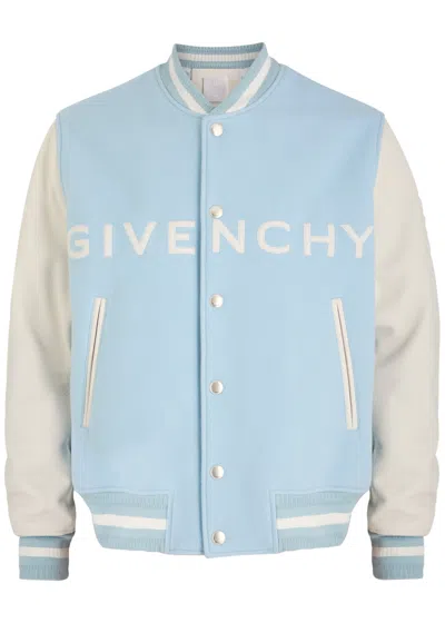 Givenchy Logo Wool-blend Varsity Jacket In Blue And White
