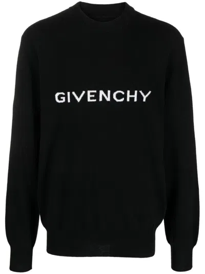 Givenchy Logo Wool Crewneck Sweater In Black
