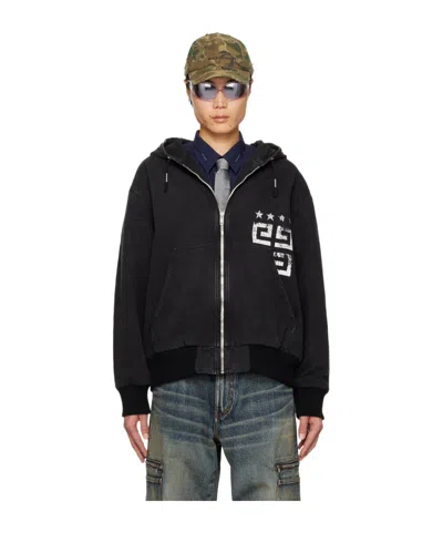 Givenchy Black Zip Denim Jacket In 001-black