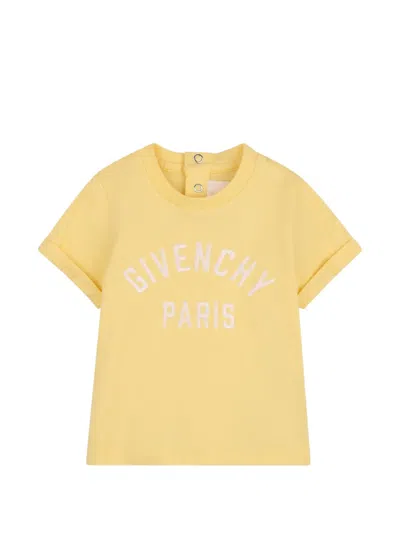 Givenchy Kids' Logo-detail Rolled-sleeve Cotton T-shirt In Yellow