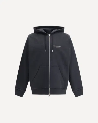 Givenchy Logo Stamp Zip-up Hooded Sweatshirt In Black