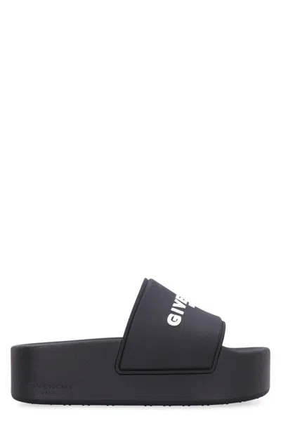 Givenchy Logoed Rubber Platform Slides In Black