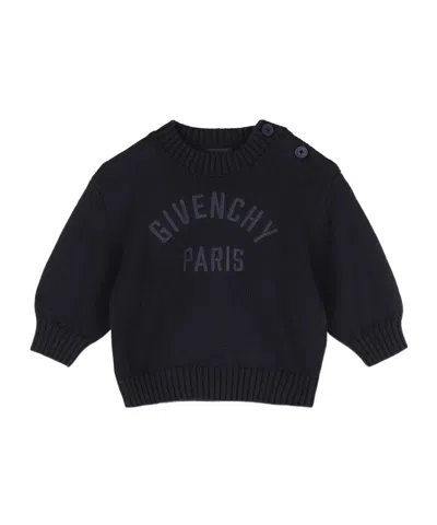 Givenchy Kids' Logo-embroidered Button-fastening Sweater In Blue