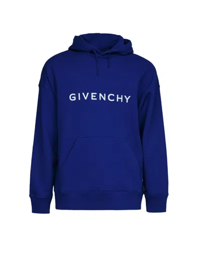 Givenchy Logo-embroidered Cotton Hoodie In Blue