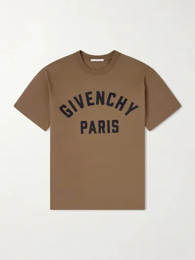 Givenchy Logo-embroidered Cotton-jersey T-shirt In Brown