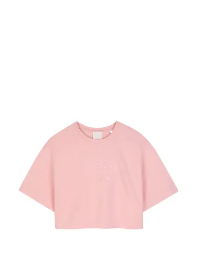 Givenchy Kids' Logo-embroidered Cropped T-shirt In Pink