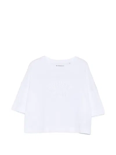 Givenchy Kids' Logo-embroidered Cropped T-shirt In White