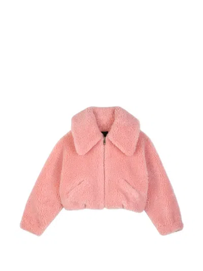 Givenchy Kids' Logo-embroidered Faux-shearling Jacket In Pink
