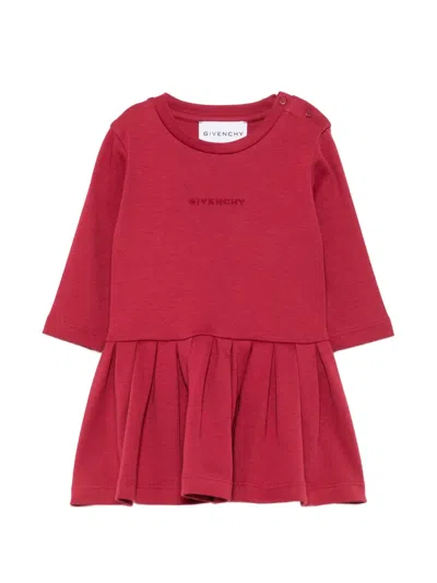 Givenchy Babies' Logo-embroidered Pleated Dress In Red