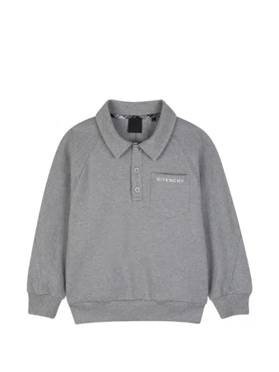 Givenchy Kids' Logo-embroidered Pocket Polo Shirt In Gray