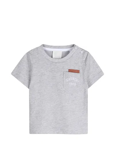 Givenchy Kids' Logo-embroidered Pocket T-shirt In Gray