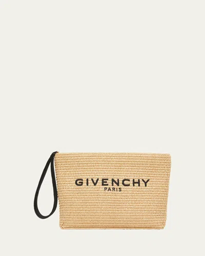 Givenchy Logo-embroidered Pouch Bag In Faux Raffia In Brown