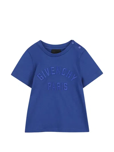Givenchy Babies' Logo-embroidered Shoulder-button T-shirt In Blue