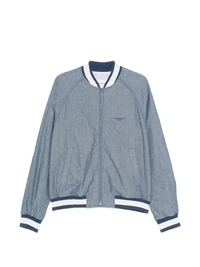 Givenchy Logo-embroidered Striped-pattern Jacket In Blue