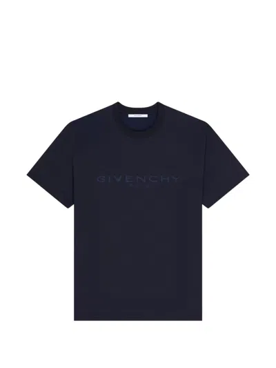 Givenchy Logo-embroidered T-shirt In Blue