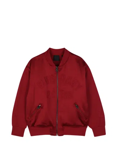 Givenchy Kids' Logo-embroidered Zip-up Bomber Jacket In Red