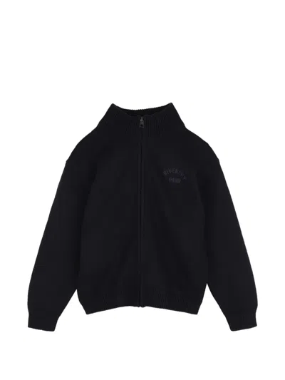 Givenchy Kids' Logo-embroidered Zip-up Cardigan In Blue