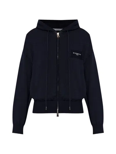 Givenchy Logo-patch Zip-up Hoodie In Blue