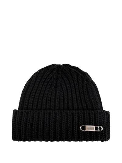 Givenchy Safety-pin Ribbed-knit Beanie Hat In Black