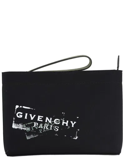 Givenchy Logo-print Cotton Clutch In Black