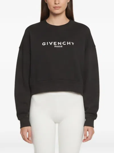 Pre-owned Givenchy Logo-print Cropped Sweatshirt In Black
