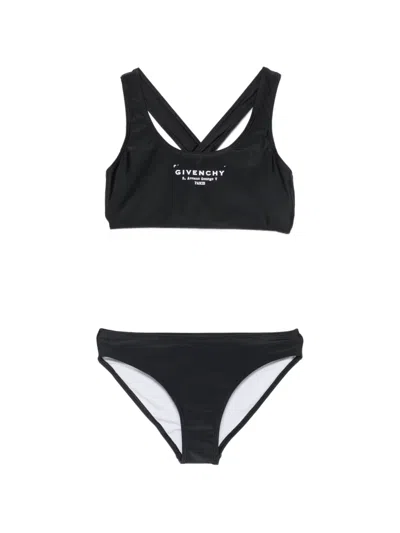 Givenchy Kids' Logo-print Crossover-strap Bikini In Black