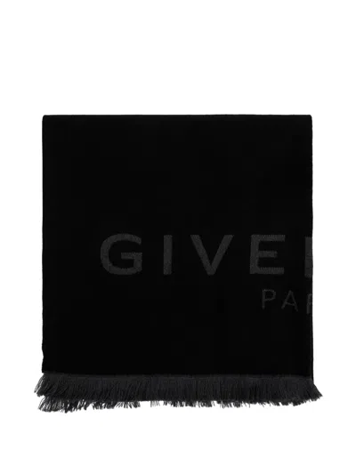 Givenchy Logo-print Frayed Scarf In Black