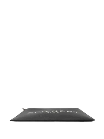 Pre-owned Givenchy Logo-print Leather Clutch Bag In Black