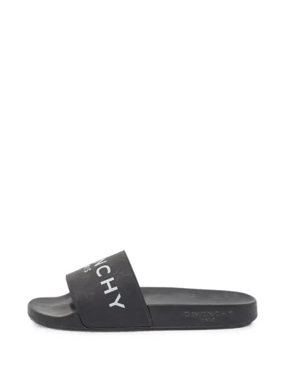 Pre-owned Givenchy Logo-print Pool Slides In Black