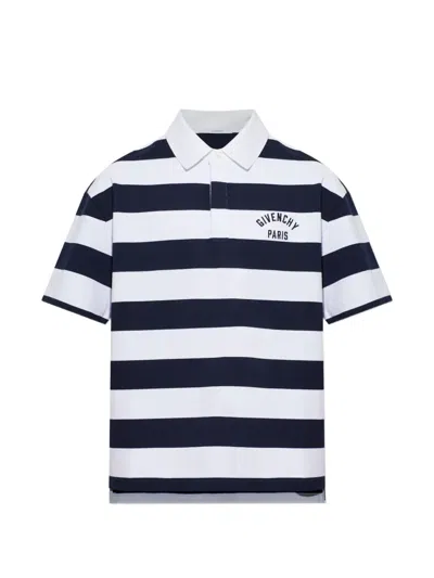 Givenchy Logo-embroidered Striped Cotton Polo Shirt In Blue