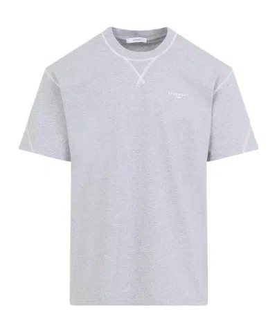 Givenchy Logo-print Topstitched T-shirt In Gray