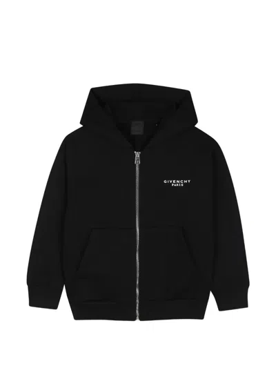 Givenchy Kids' Logo-print Zip-up Hoodie In Black