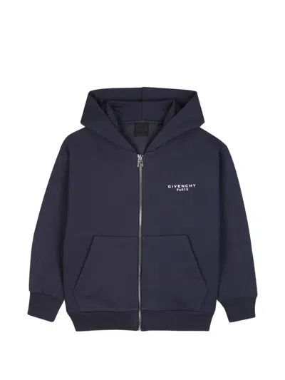 Givenchy Kids' Logo-print Zip-up Hoodie In Blue