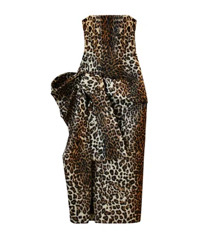 Givenchy Long Bustier Dress In Leopard Jacquard With Bow In Animal Print
