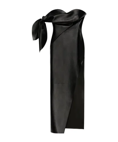 Givenchy Long Bustier Dress In Nappa Leather With Bow In Black