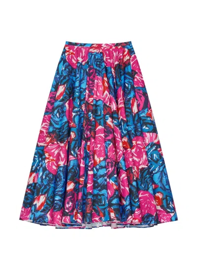 Givenchy Long Circular Skirt In Poplin With Floral Print In Blue