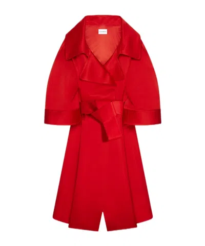 Givenchy Long Cocoon Coat In Satin In Red