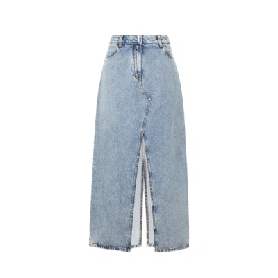 Givenchy Long Cotton Slit Skirt In Blue