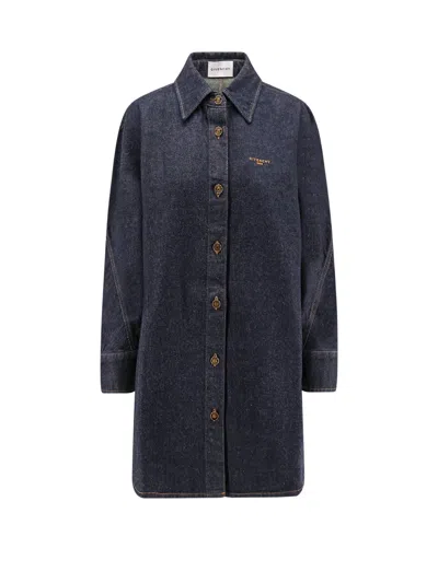 Givenchy Collared Neck Structured Long Sleeves Top In Blue