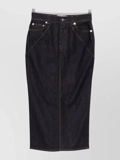 Givenchy Long Denim Skirt Belt Loops Pockets In Black