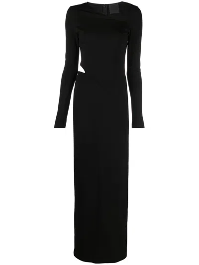 Givenchy One Shoulder Long Sleeve Dress With Slit In Black