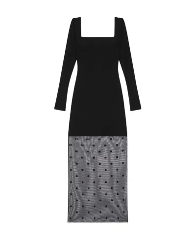 Givenchy Long Dress In Bi-material 4g Pattern In Black