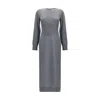 Givenchy Side-split Long-sleeve Midi Dress In Gray