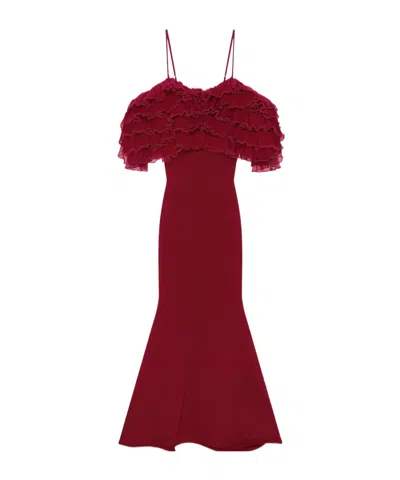 Givenchy Long Ruffled Dress In Knit In Red