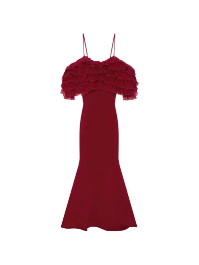 Givenchy Long Ruffled Dress In Knit In Red