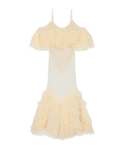 Givenchy Long Ruffled Dress In Ultra-fine Knit In Gold