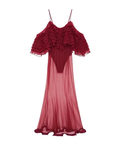 Givenchy Long Ruffled Dress In Ultra-fine Knit In Burgundy