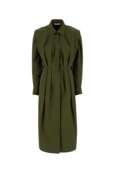Givenchy Cotton Poplin Long-sleeve Midi Shirt Dress In Green