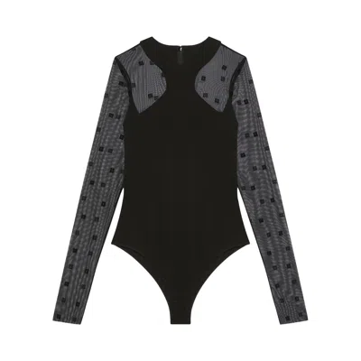 Pre-owned Givenchy Long-sleeve Bodysuit 4g Tulle 'black'